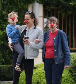 Jennifer Garner is seen wearing a red nose as she strolls around Los Angeles.