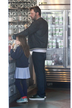Ben Affleck picked up daughter Seraphina from school and the pair stopped for an ice cream cone in Brentwood.
