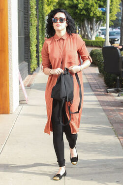 Rumer Willis wears a shirt dress