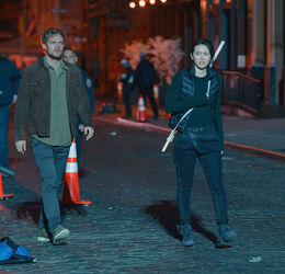 Jessica Henwick and Finn Jones on the set of Iron Fist filming in Soho on DECEMBER 02 2016 in New York City New York