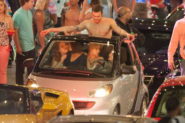 Scarlet Johansen and cast on the set of her raunchy new comedy Rock That Body