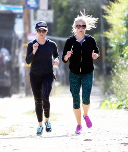 Reese Witherspoon attends her morning yoga session before taking a jog with a girlfriend in Brentwood.
