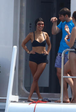 Kourtney Kardashian and boyfriend Younes Bendjima on their boat in the Bay of Cannes