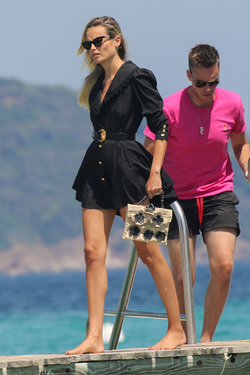 Natasha Poly is seen at the Club 55 Beach in Saint Tropez