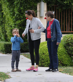 Jennifer Garner is seen wearing a red nose as she strolls around Los Angeles.
