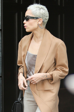 Zoe Kravitz in Beige and Camel Color Leaving Hotel