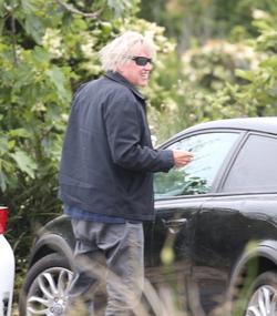 Gary Busey buttons up for the preppy look in Malibu