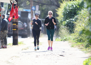 Reese Witherspoon attends her morning yoga session before taking a jog with a girlfriend in Brentwood.