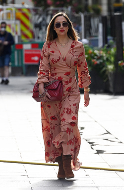 Myleene Klass seen arriving at Global Radio Studios