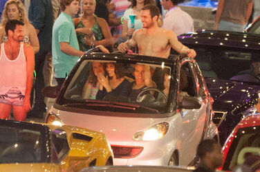 Scarlet Johansen and cast on the set of her raunchy new comedy Rock That Body