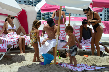 Hailey Baldwin and Kourtney Kardashian are seen out and about at the beach wearing bikinis on June 11 2017 in Miami Florida.