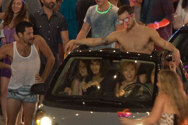 Scarlet Johansen and cast on the set of her raunchy new comedy Rock That Body