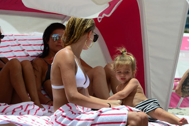 Hailey Baldwin and Kourtney Kardashian are seen out and about at the beach wearing bikinis on June 11 2017 in Miami Florida.