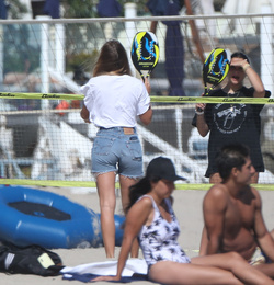 Sofia Richie plays volleyball on the beach