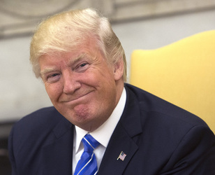President Donald Trump poses for photographs with Crown Prince Muhammad bin Zayid Al Nuhayyan of Abu Dhabi