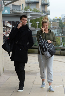 Strictly s Gemma Atkinson and Aljaz Skorjanec lark around as they are seen arriving for dance rehearsals