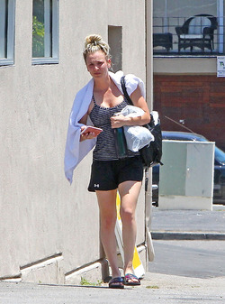 Hot and sweaty Kaley Cuoco is red faced as she leaves LA gym after Sunday workout session