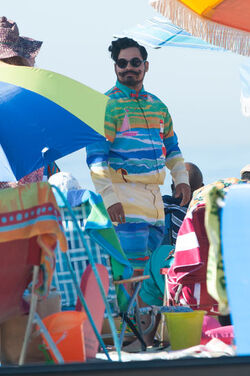 Michael Pena Dons Colorful Costume on Set of Wrinkle LA