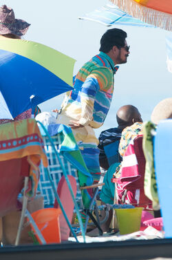 Michael Pena Dons Colorful Costume on Set of Wrinkle LA