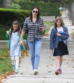 Jennifer Garner super cute in plaid during morning outing with the girls
