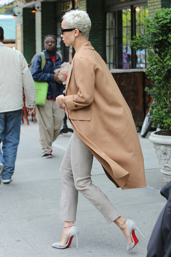Zoe Kravitz in Beige and Camel Color Leaving Hotel