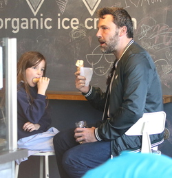 Ben Affleck picked up daughter Seraphina from school and the pair stopped for an ice cream cone in Brentwood.