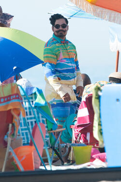 Michael Pena Dons Colorful Costume on Set of Wrinkle LA