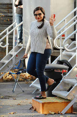 Mindy Kaling seen leaving her trailer on the set of Oceans 8 