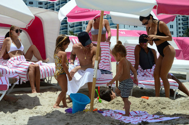 Hailey Baldwin and Kourtney Kardashian are seen out and about at the beach wearing bikinis on June 11 2017 in Miami Florida.