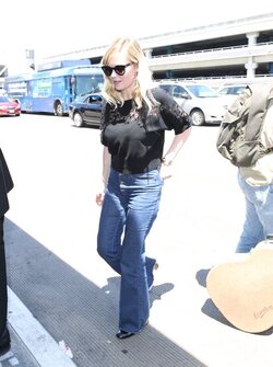 Kirsten Dunst Lovely In Lace And Denim Leaving L.A. With Fiance Jesse Plemons