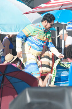 Michael Pena Dons Colorful Costume on Set of Wrinkle LA