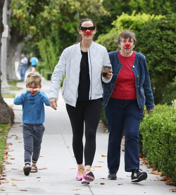 Jennifer Garner is seen wearing a red nose as she strolls around Los Angeles.