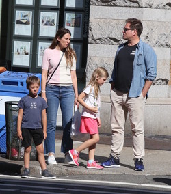 Michael Weatherly and wife window shopping for houses with their kids Michael Weatherly and wife window shopping for houses with their kids