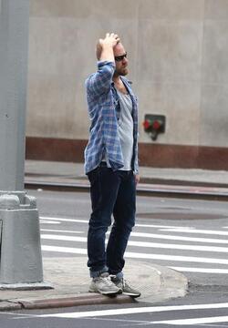 Ben Foster Walking Alone in Lower Manhattan