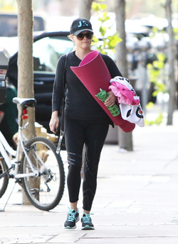 Reese Witherspoon attends her morning yoga session before taking a jog with a girlfriend in Brentwood.