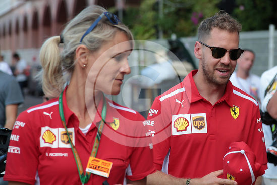 Girardo Co Archive Photo 937789 23 05 2018 Britta Roeske Aut Ferrari Press Officer And Sebastian Vettel Ger Scuderia Ferrari Sf71h