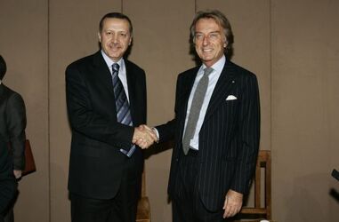 Rome 8 november Auditorium di Confindustria Economic Forum Italy Turkey visit of the turkish prime minister In the picture Recep Tayyip Erdogan prime minister of Turkey and Luca Cordero di Montezemolo president of Confindustria Photo by ©Renato Franceschi